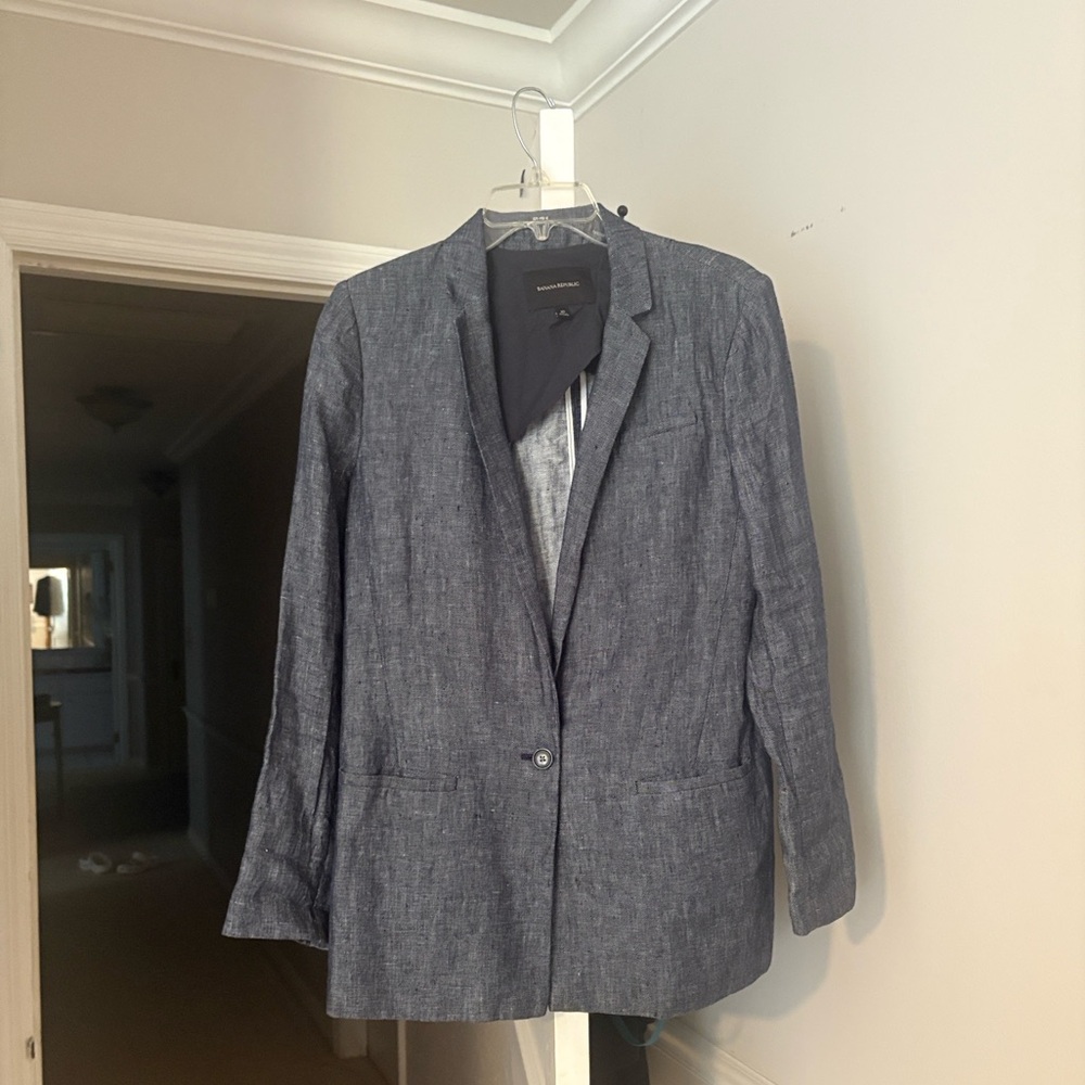 Banana Republic Women's Blue Linen Blazer - Picture 2 of 16